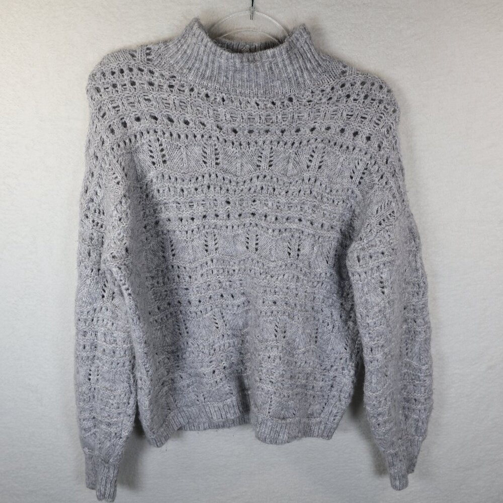 Caslon Gray Loose‎ Open Knit Mock Turtle Neck Sweater Size L